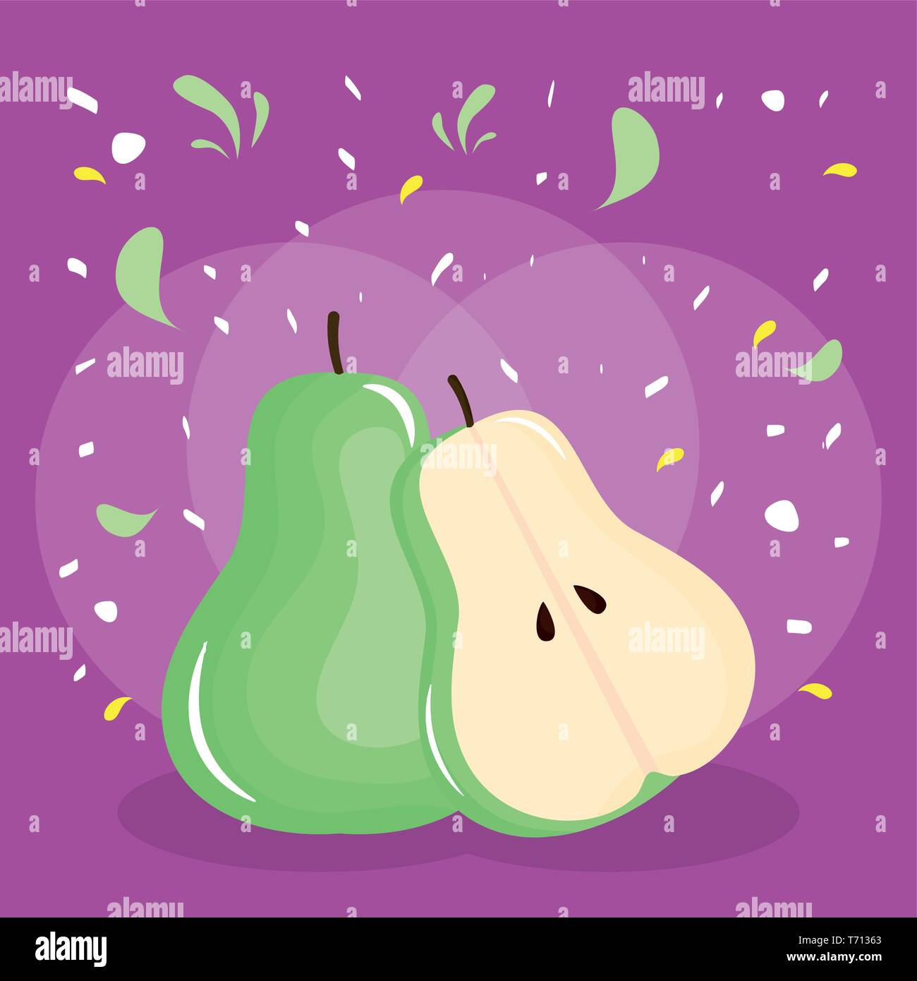 fresh pear fruit with confetti splash vector illustration design Stock ...