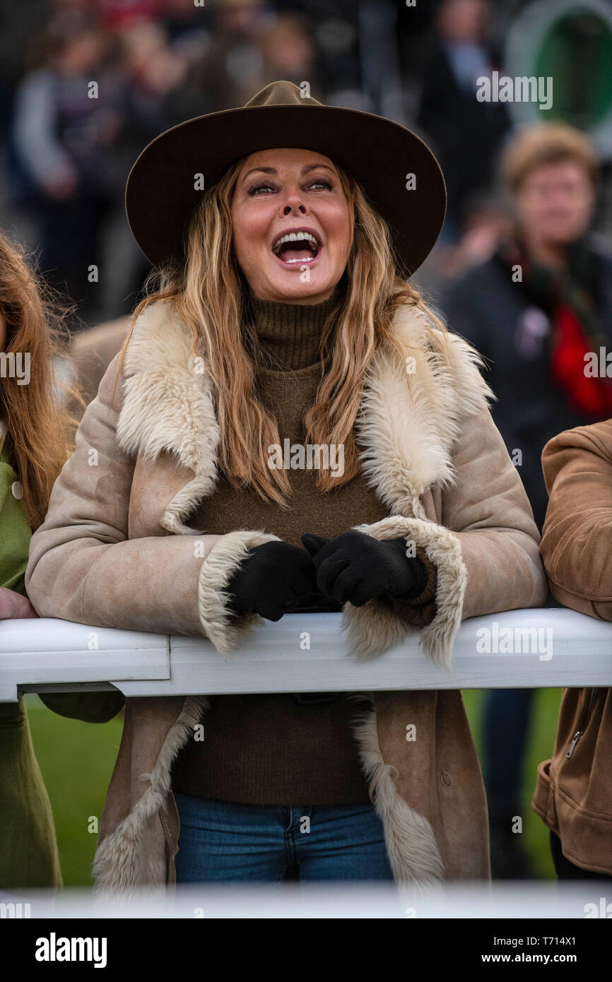 Carol Vorderman at Chepstow Racecourse to watch her horse 'Subway Surf' racing. Stock Photo