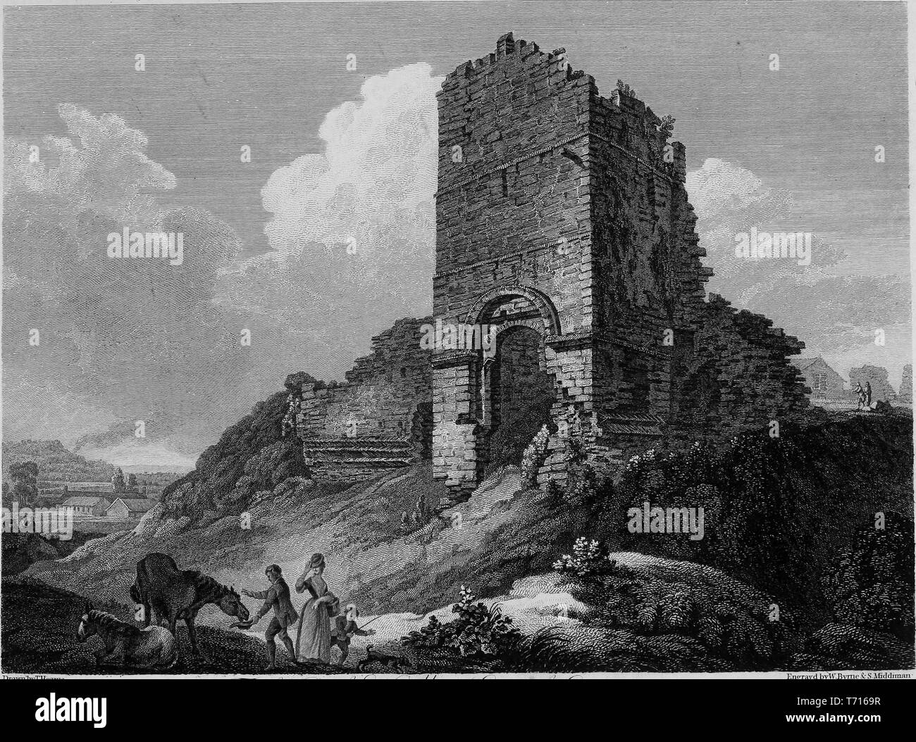 Engraving of the ruins of egremont castle hires stock photography and