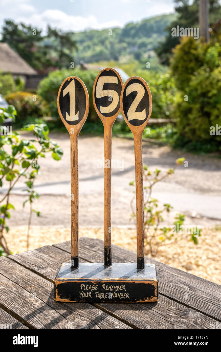 Table marker, village public house, The Cotswolds, United Kingdom Stock Photo