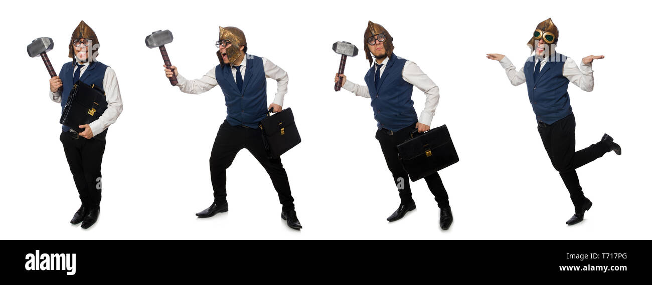 Funny man wearing pilot helmet and goggles Stock Photo Alamy