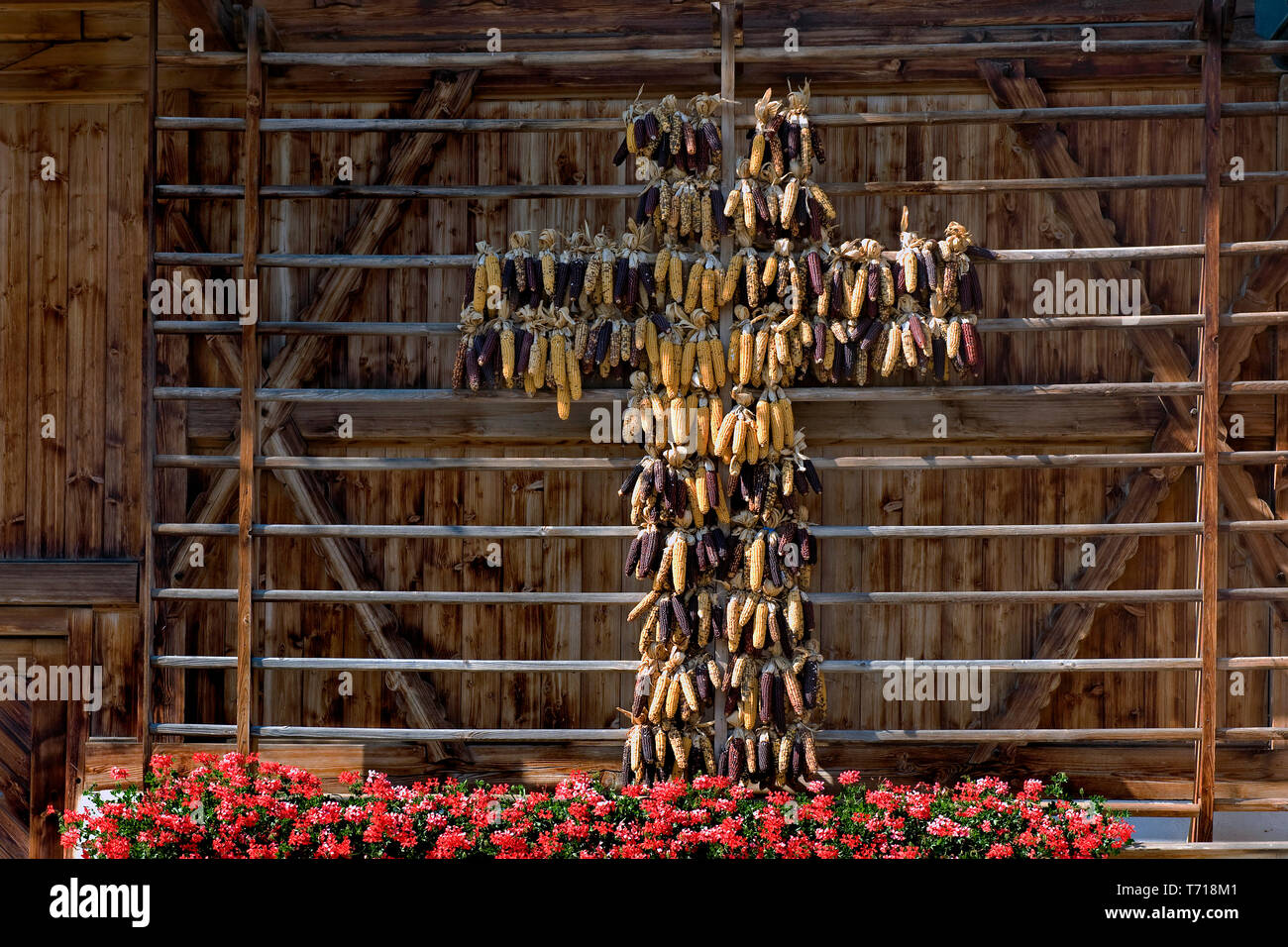 Mutters, Tirol/ Austria: A cross made out of corn cobs Stock Photo