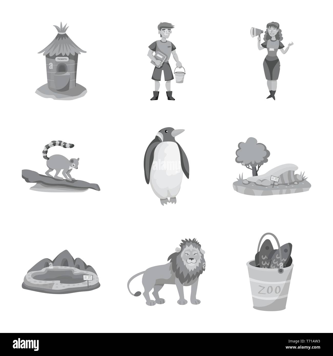 window,zookeeper,lemur,penguin,trees,lake,lion,bucket,counter,man,woman,monkey,white,sand,pool,cute,fish,box,utensil,sloth,christmas,landscape,pond,head,pike,queue,clothes,tail,zoo,park,safari,animal,nature,fun,fauna,entertainment,forest,flora,set,vector,icon,illustration,isolated,collection,design,element,graphic,sign,mono,gray Vector Vectors , Stock Vector