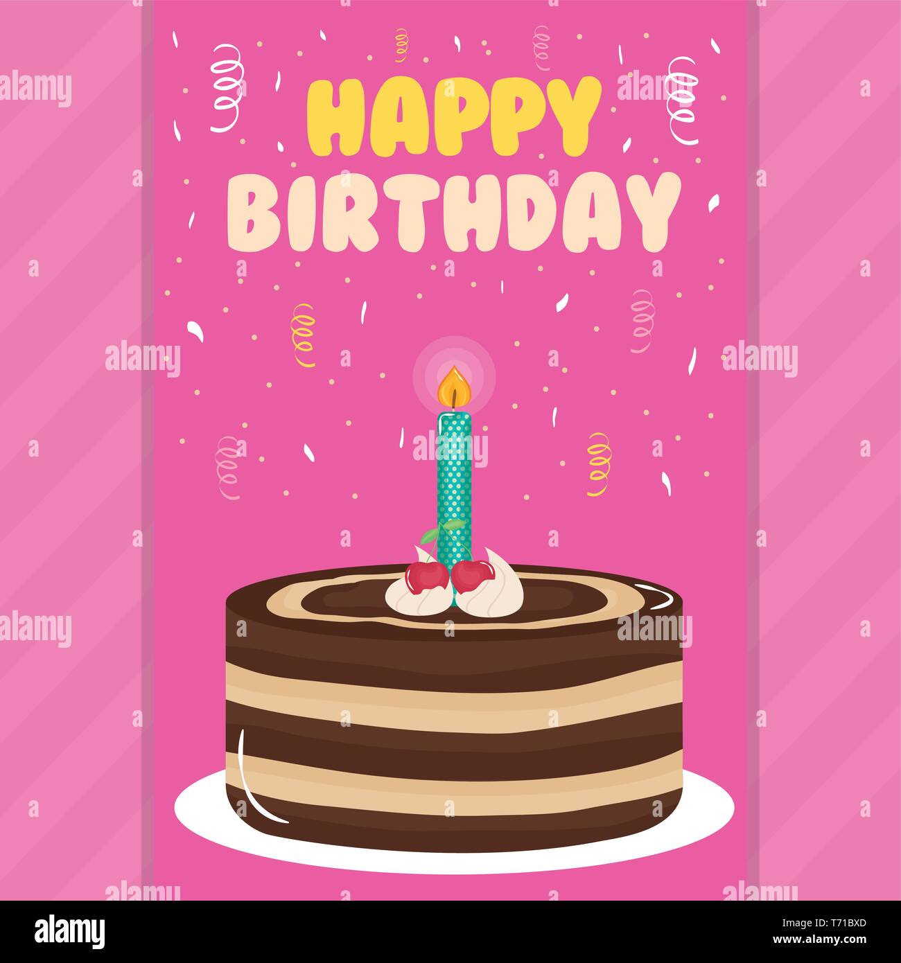 happy birthday card with sweet cake and candle vector illustration ...