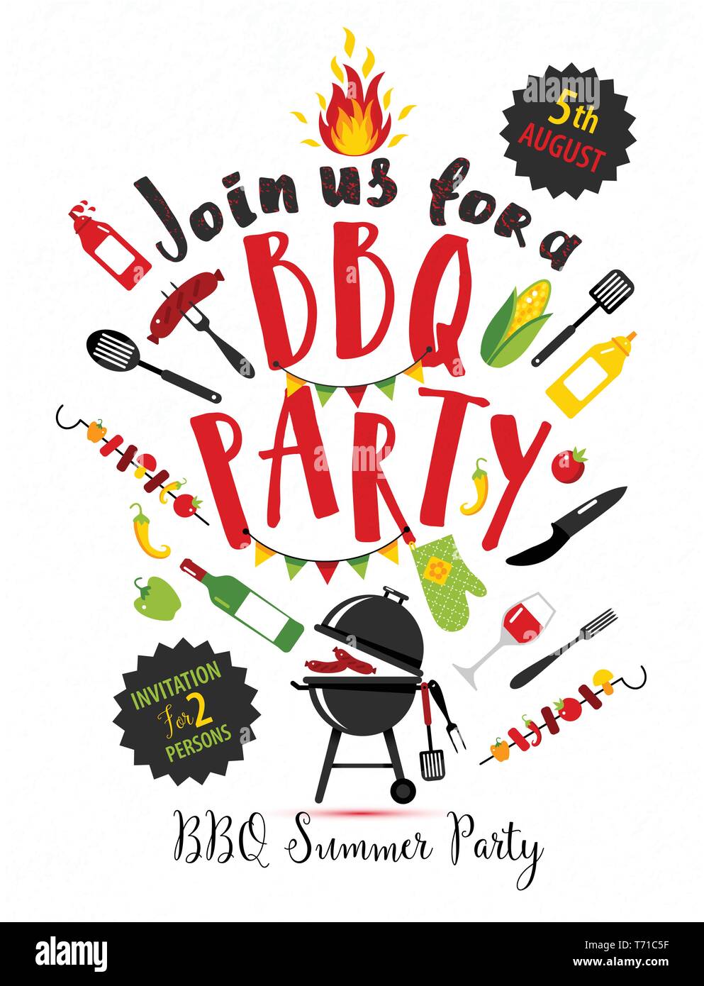 Barbecue party invitation on black background with symbols of bbq Stock  Vector Image & Art - Alamy