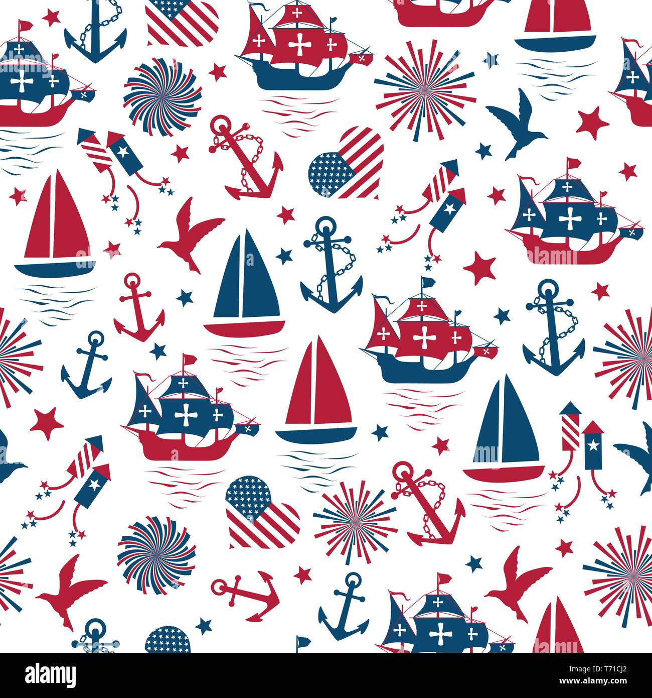 Happy columbus day. Vector illustration, seamless pattern on white background. Stock Vector