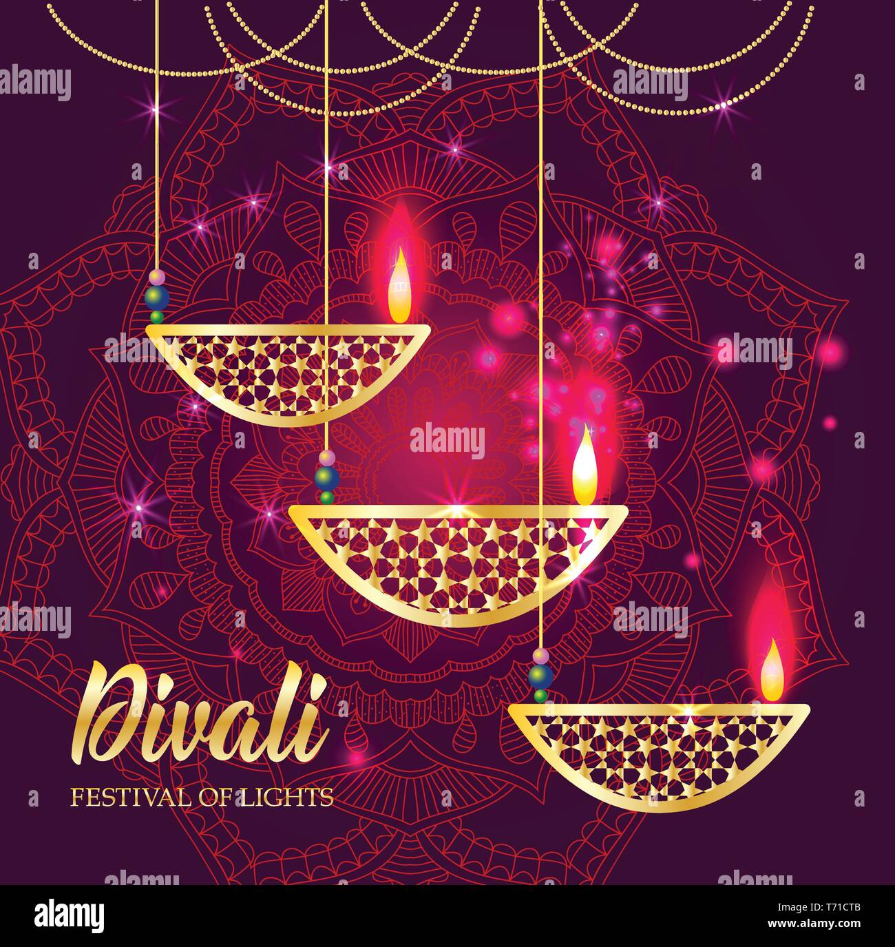 Happy Diwali festival of lights. Retro oil lamp on background night sky  Stock Vector Image & Art - Alamy