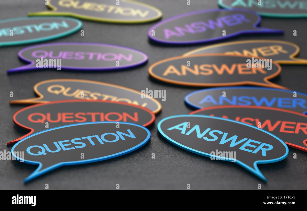 Speech bubbles with the words question and answer. Concept of discussion forum or customer