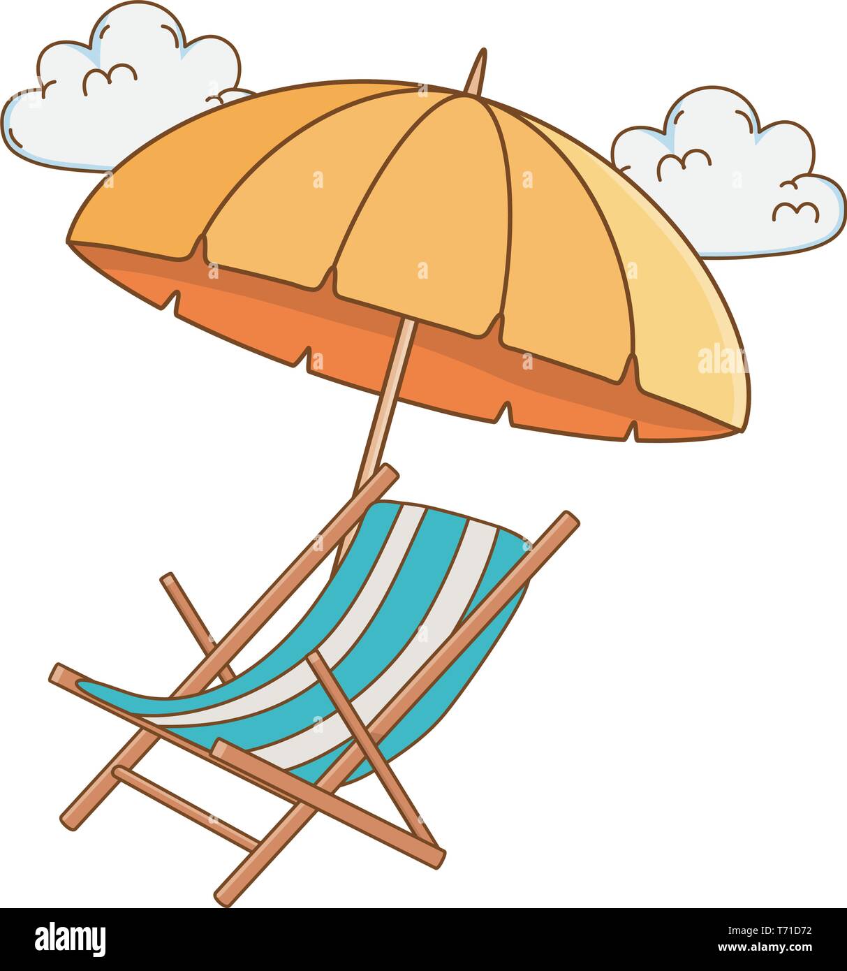 Tourist Trip Summer Travel Comfortable Beach Chair With Umbrella And Clouds Adventure Exploration Vector Illustration Graphic Design Stock Vector Image Art Alamy