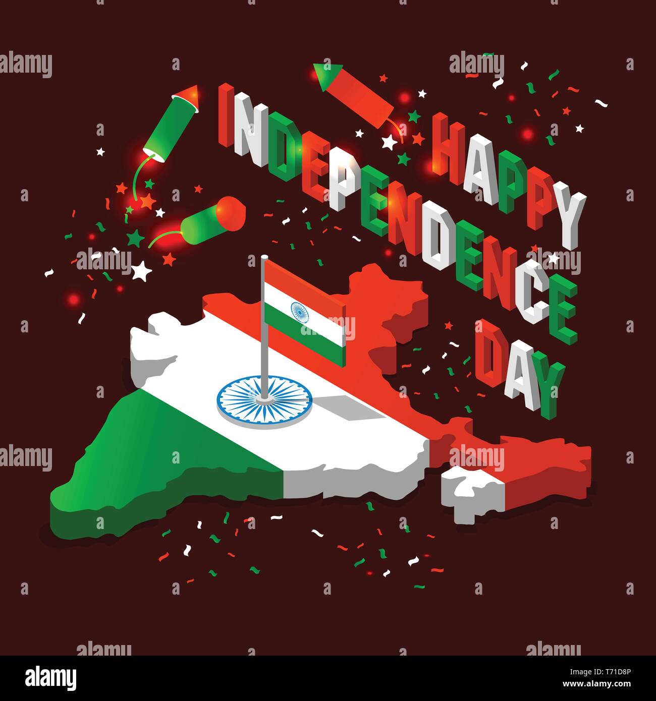 India map in national flag tricolors Abstract background for India Independence Day. Stock Vector