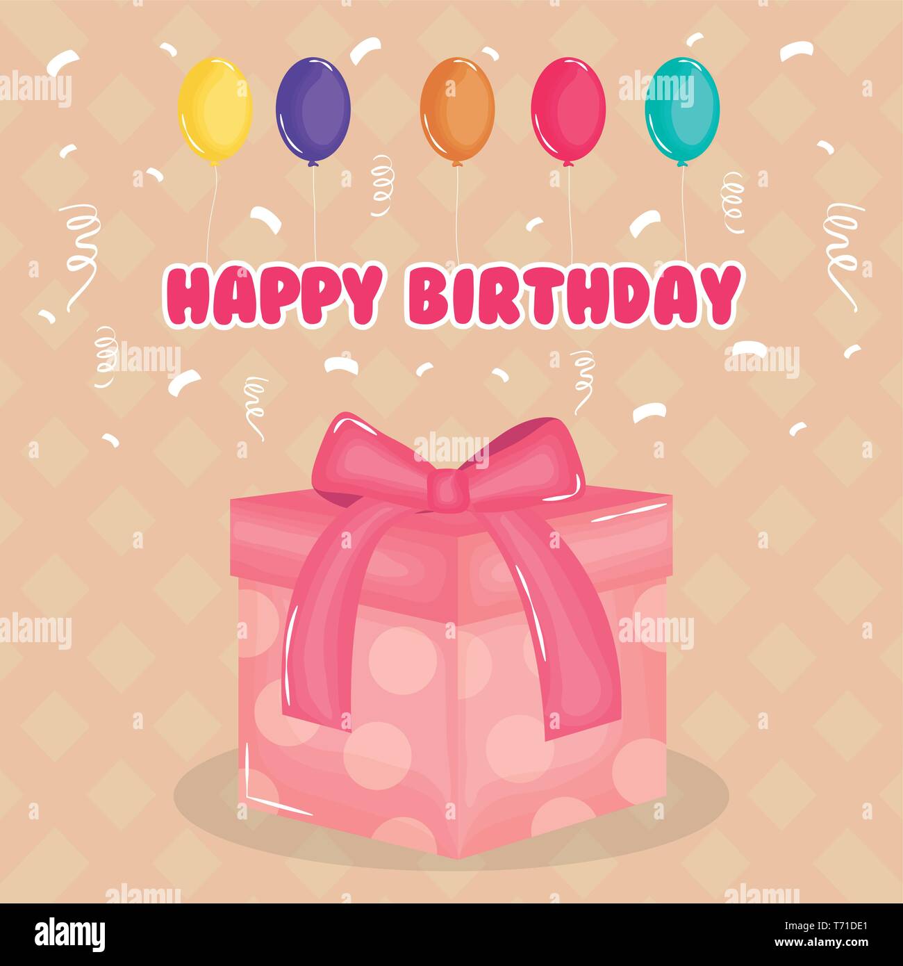 happy birthday card with gift and balloons helium vector illustration ...