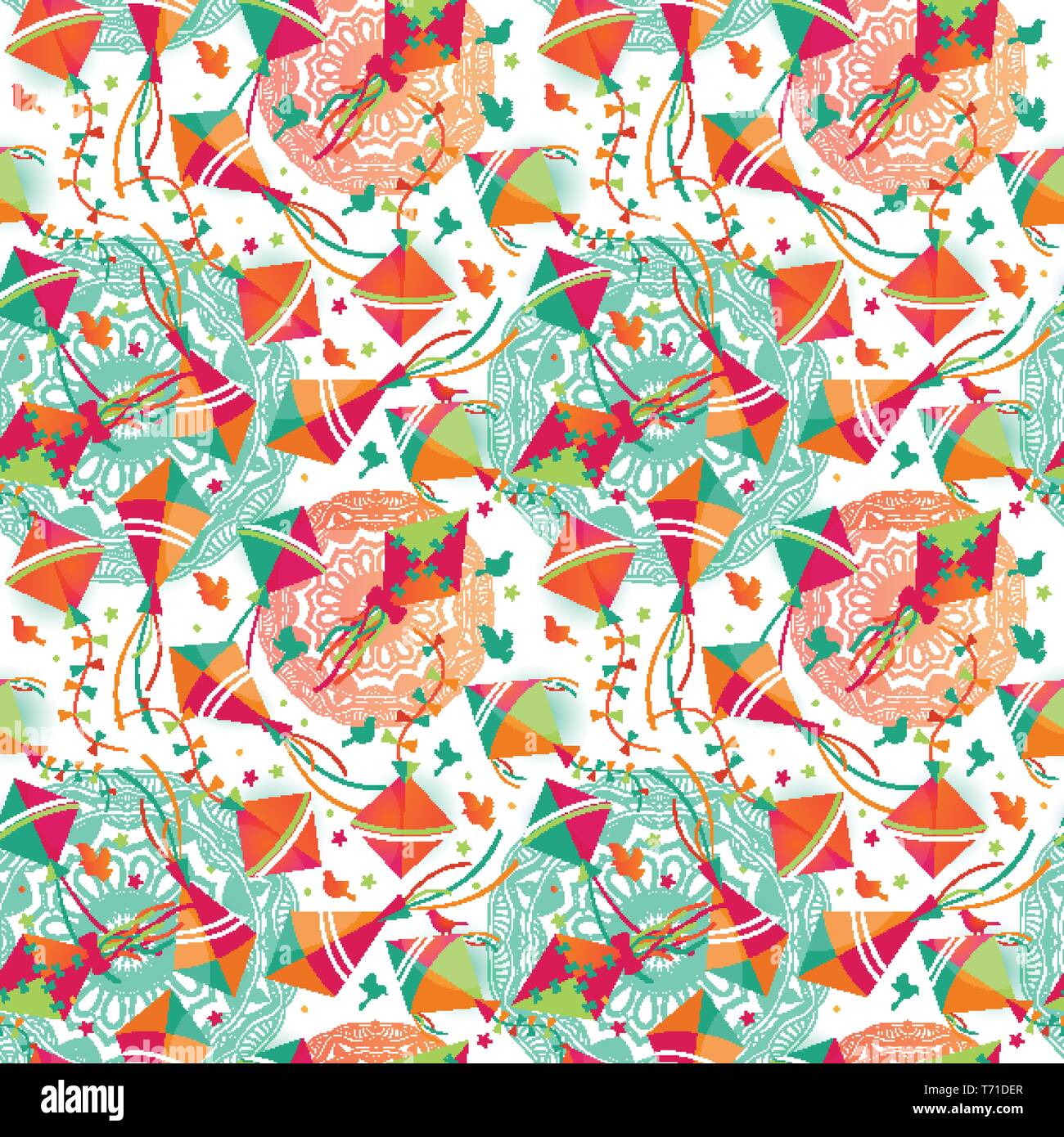 Seamless pattern with different kites. Vector illustration Stock Vector