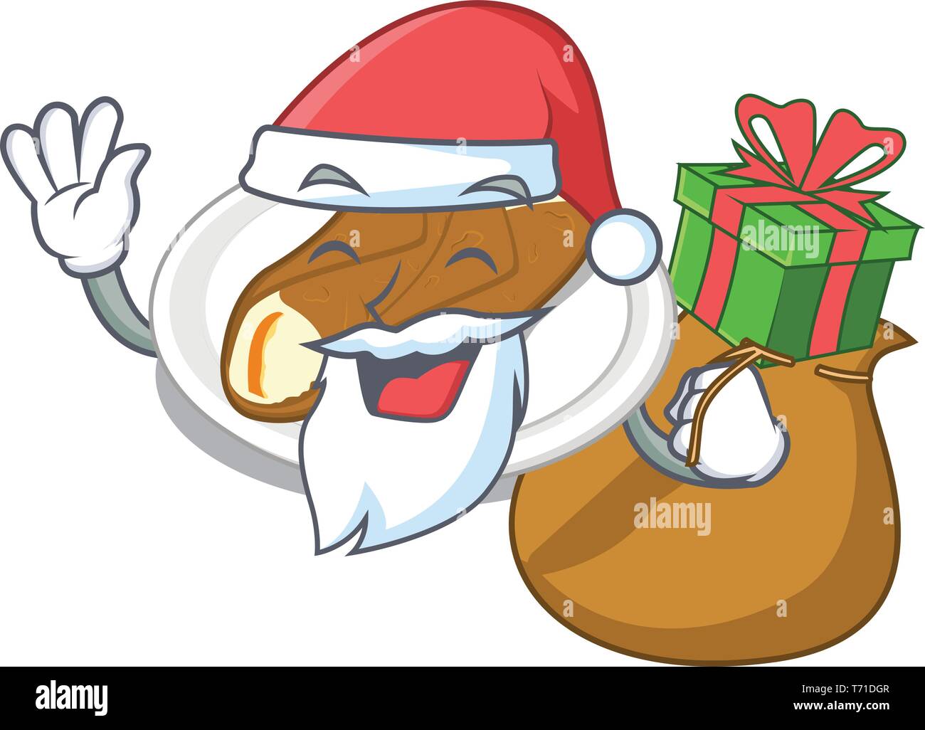 Santa with gift cannoli in the a cartoon shape Stock Vector