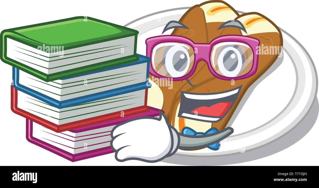Student with book cannoli in the a cartoon shape Stock Vector