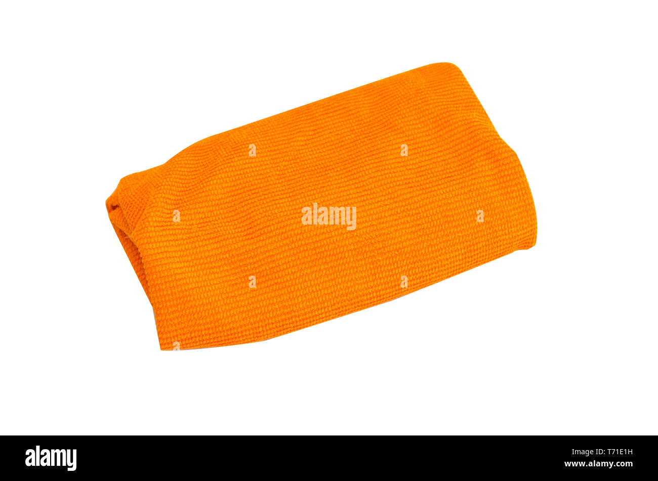 Orange microfiber cloth on the white background. Stock Photo