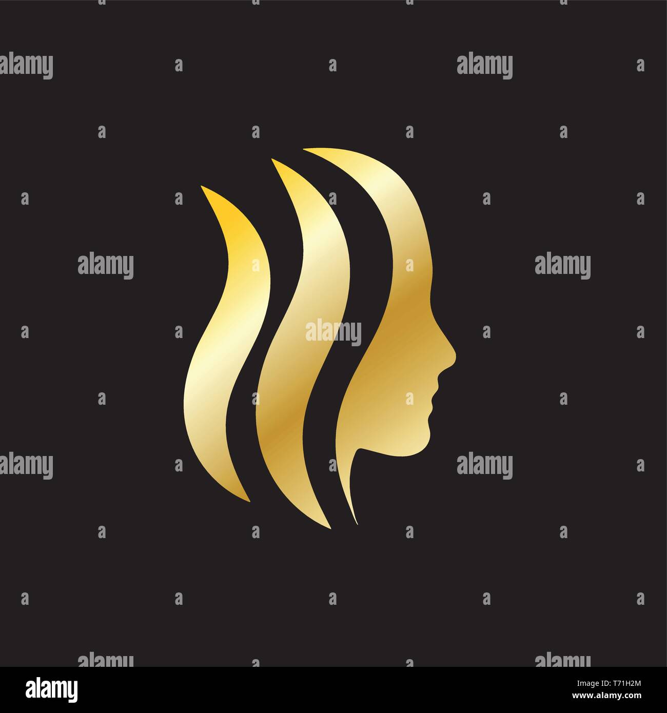 Vector logo beauty hair, hairdresser for woman. Golden head Stock Vector
