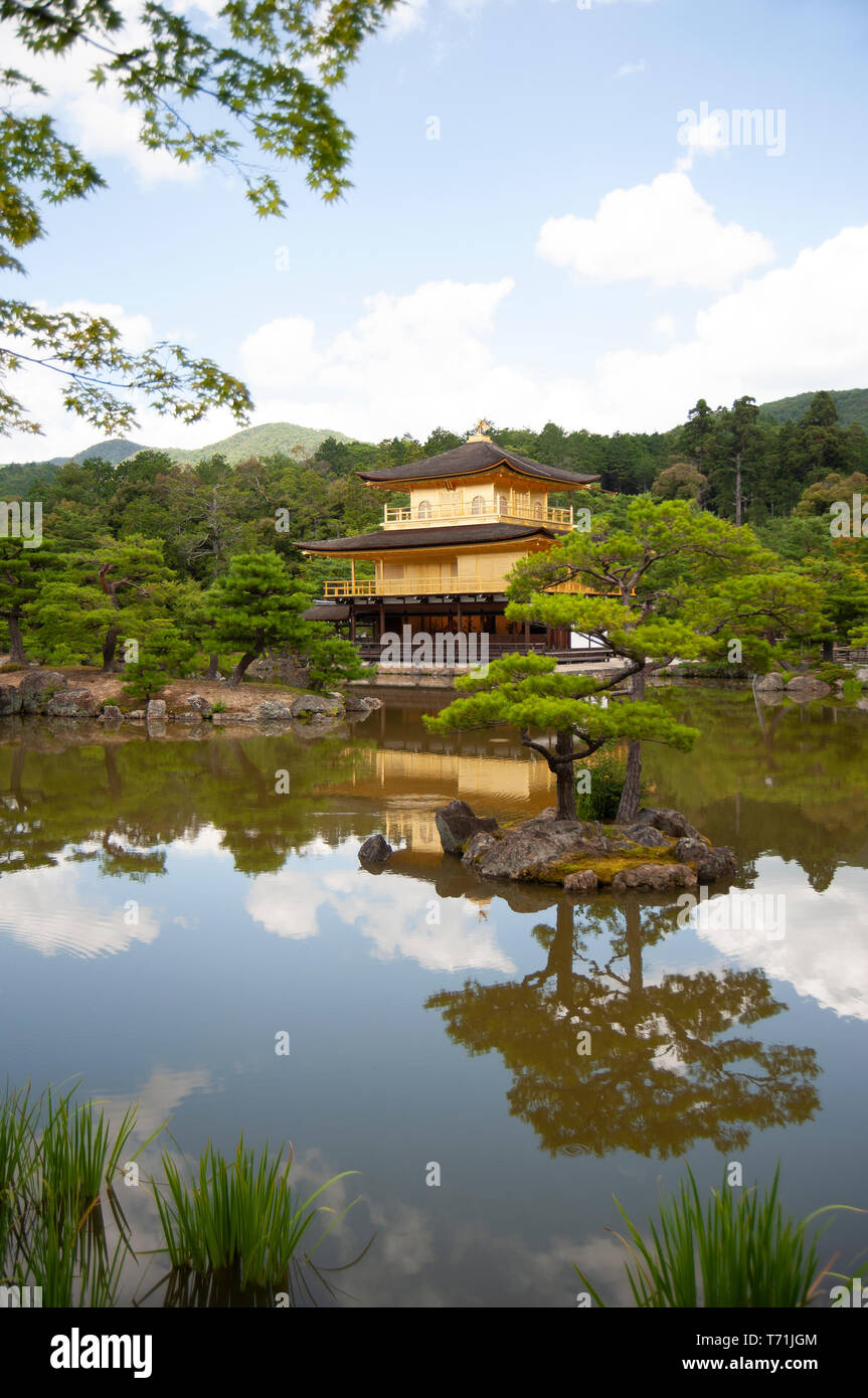 Kinkaku-Ji or the Temple of the Golden Pavilion. A Zen Buddhist temple surrounded by beautiful pools, trees and gardens in Kyoto Japan. Stock Photo