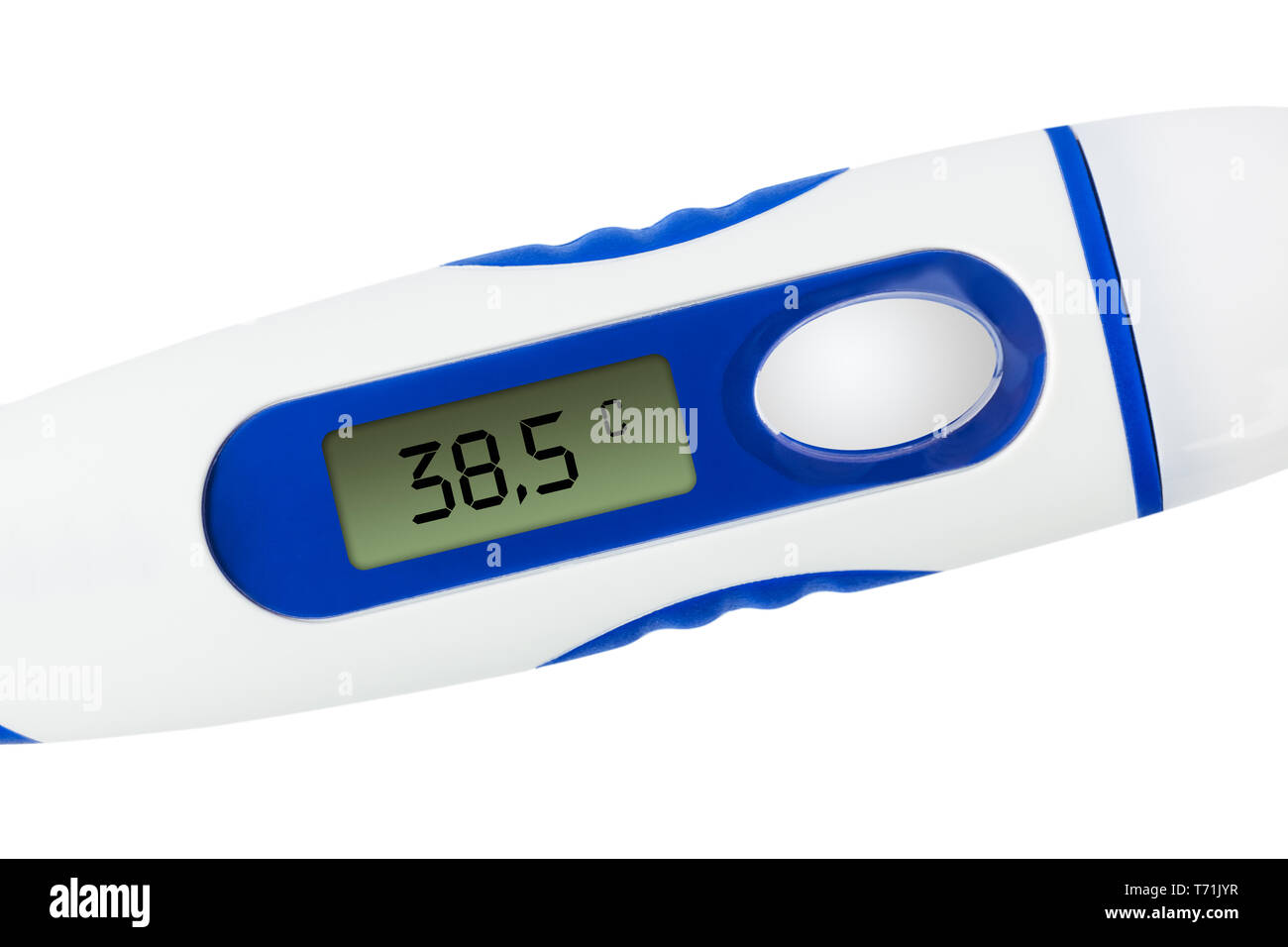 Electronic medical thermometer (38.5 degrees) Stock Photo