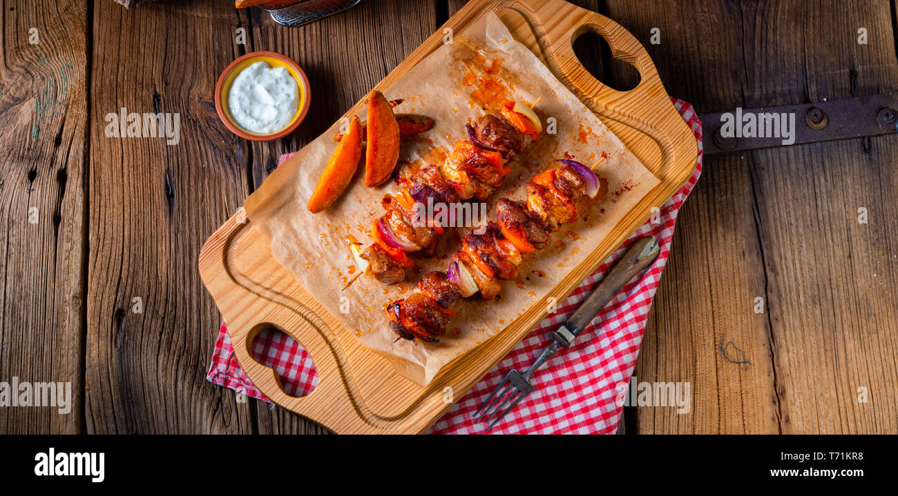 sweet potato fries with spicy paprika shashlik Stock Photo Alamy