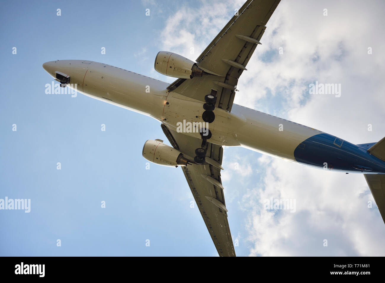 aircraft flies in the  sky Stock Photo