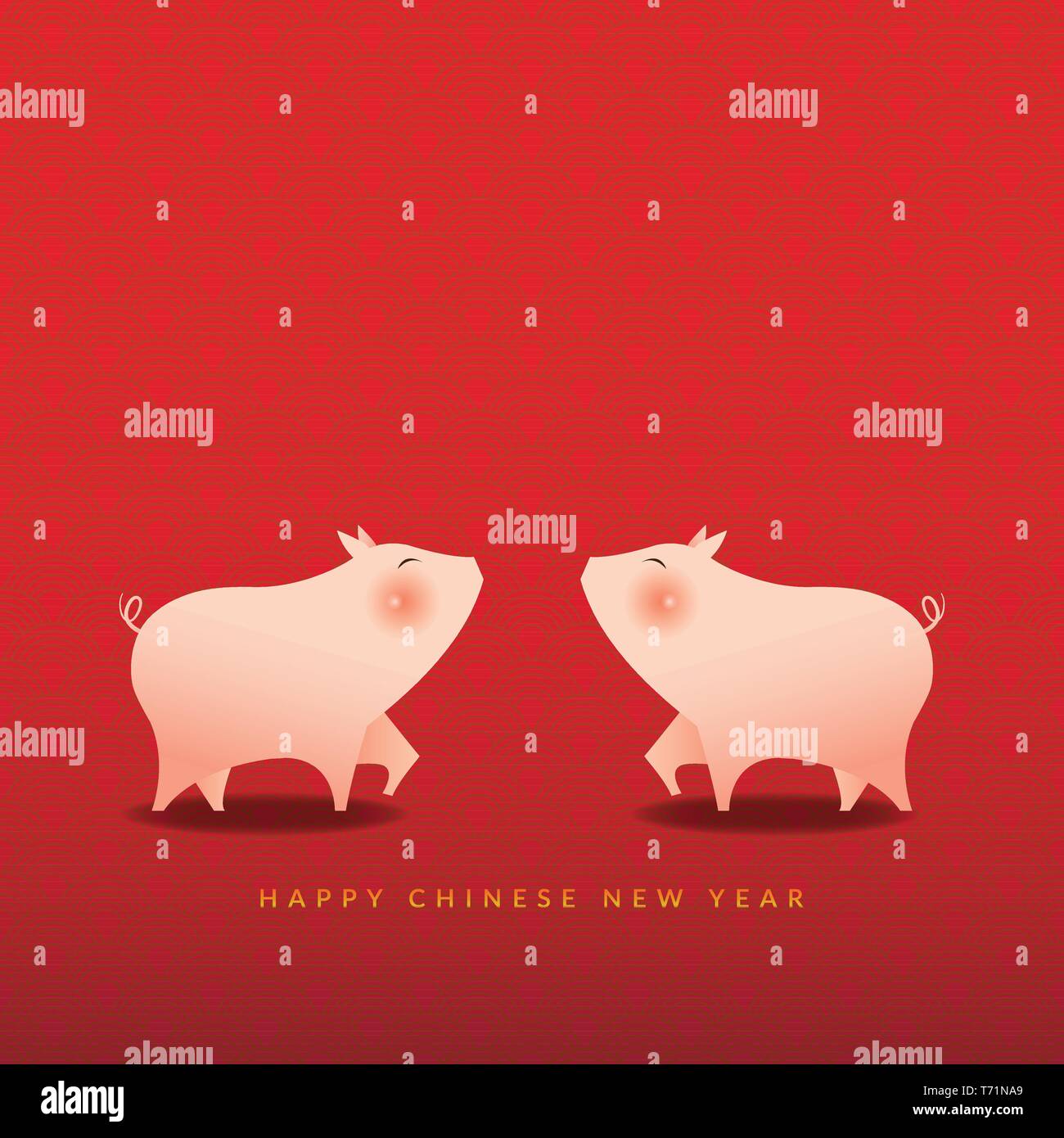 Happy New Year 2019. Chinese New Year concept, The year of the pig. greeting card with cute two pigs and text Happy Chinese New Year Stock Vector
