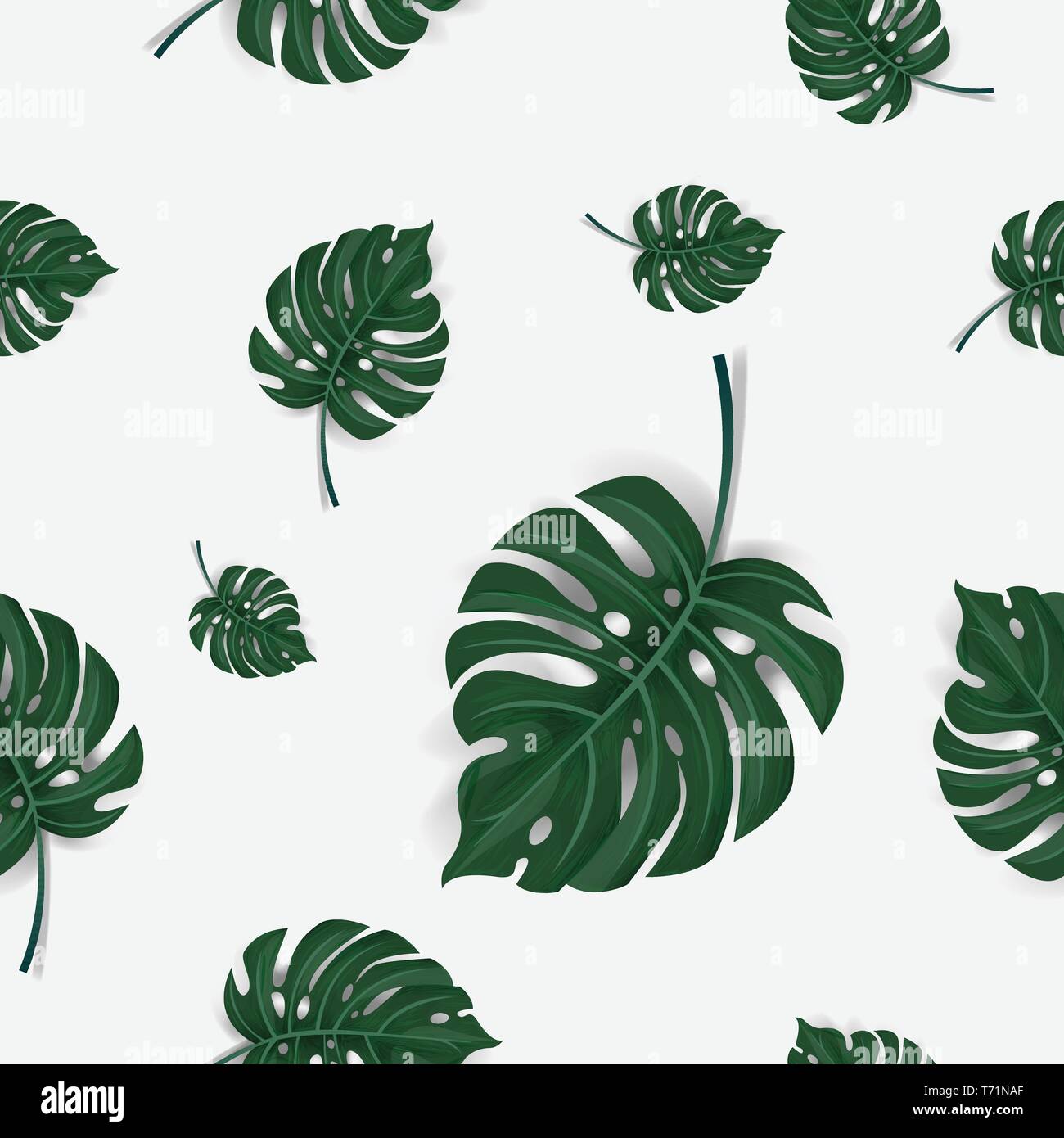 pattern of green palm leaves seamless isolated on white background , vector Stock Vector