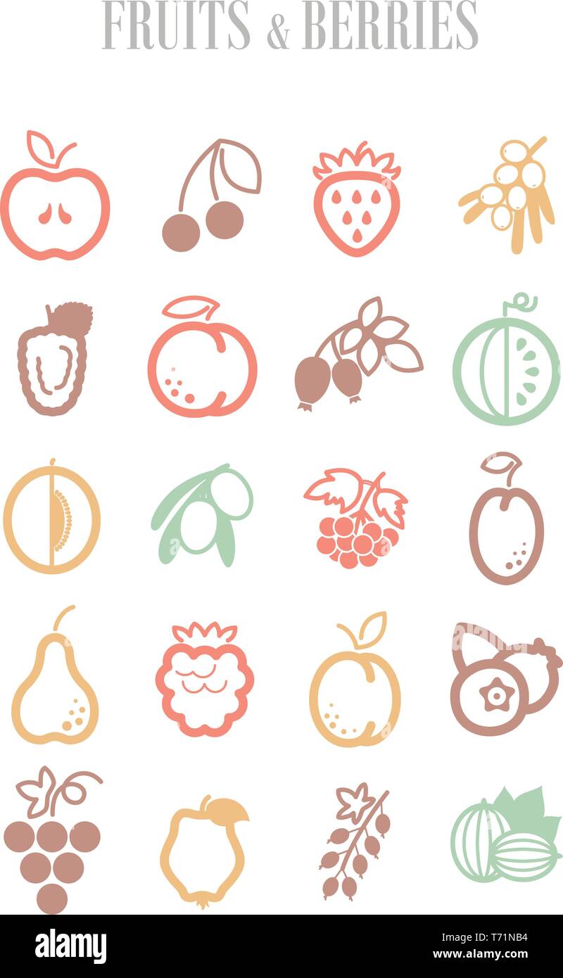 Set of Fruits and Berries icons set. Vector illustration for food apps ...