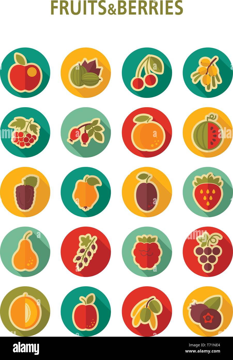 Set of Fruits and Berries icons set. Vector illustration for food apps ...