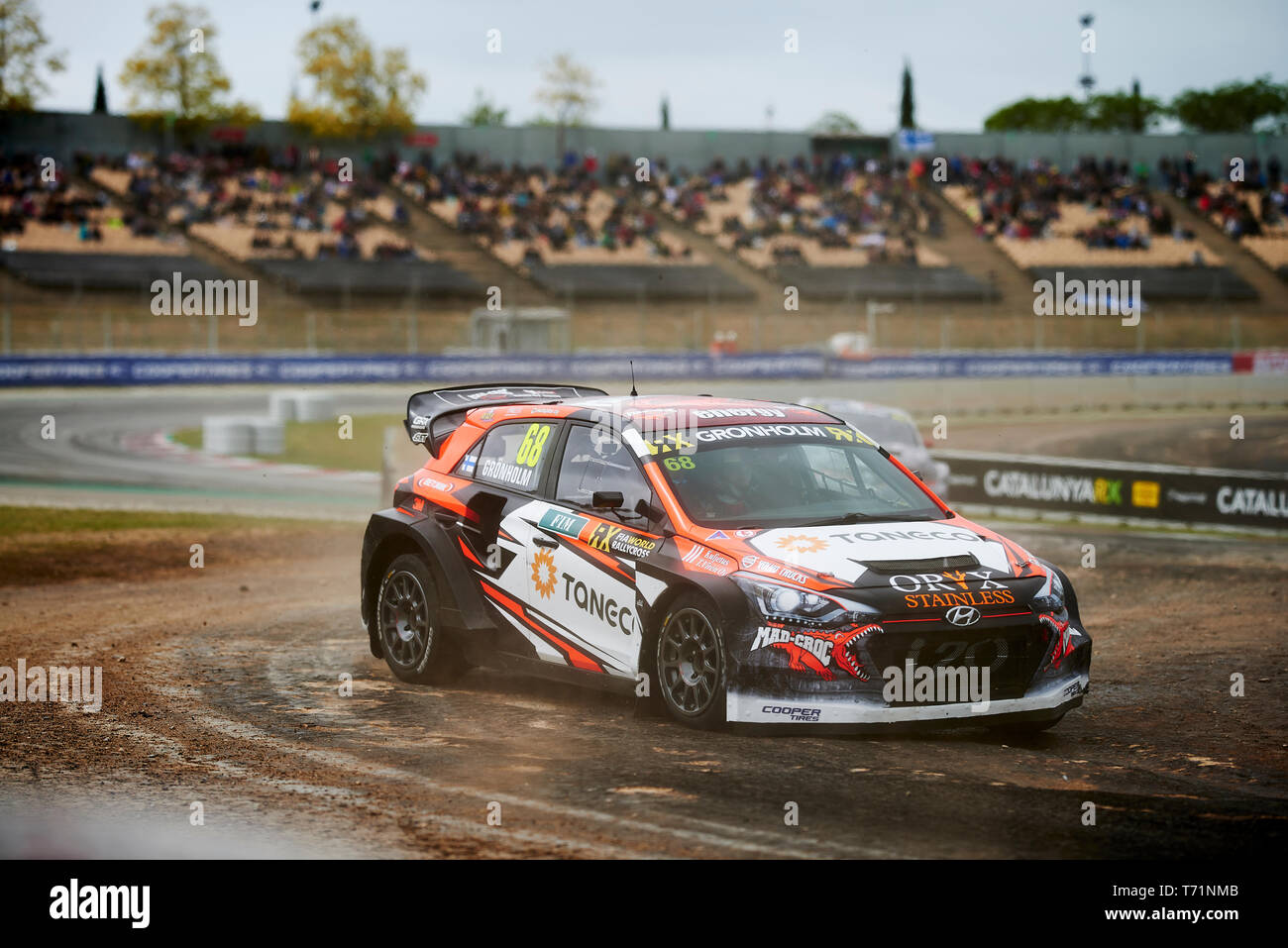 Barcelona, Spain. 28 April, 2019. Niclas Gronholm drives the Hyundai ...