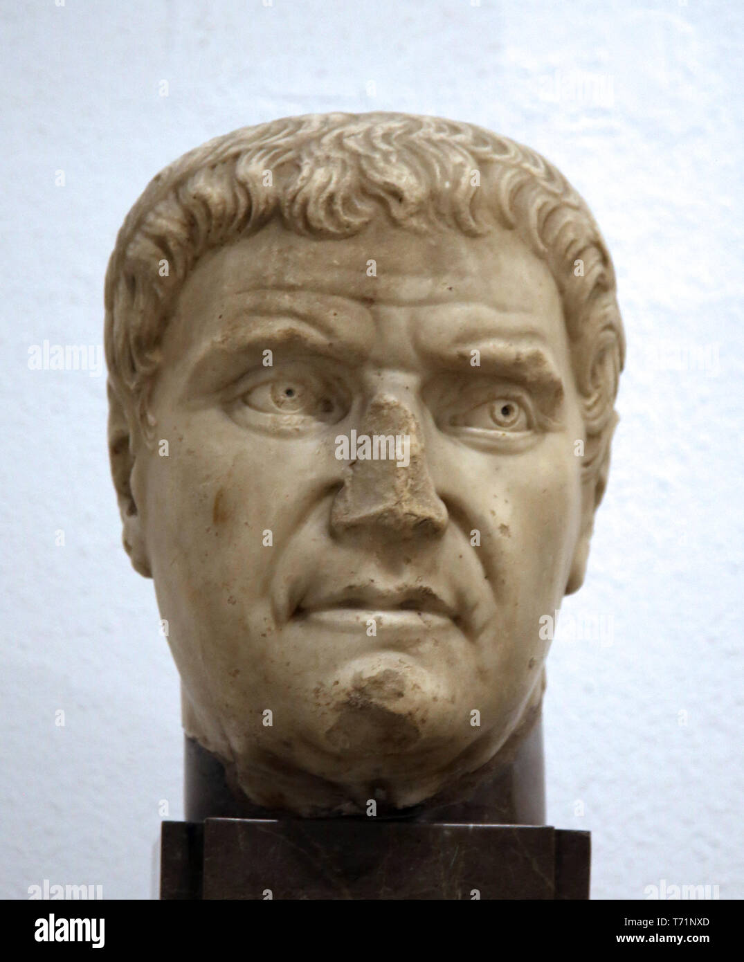 Head of unknown. 295-300 AD. Italica, Andalusia, Spain. Archaeological Museum of Seville. Andalusia. Spain. Stock Photo