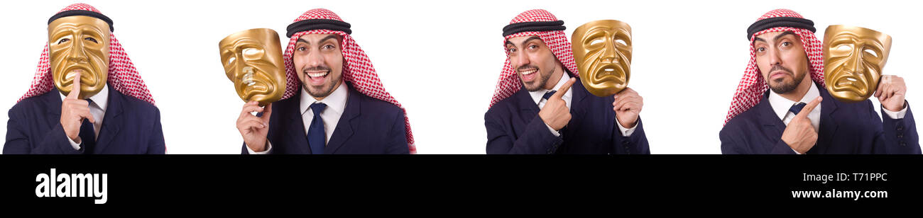 Arab man with mask isolated on white Stock Photo - Alamy