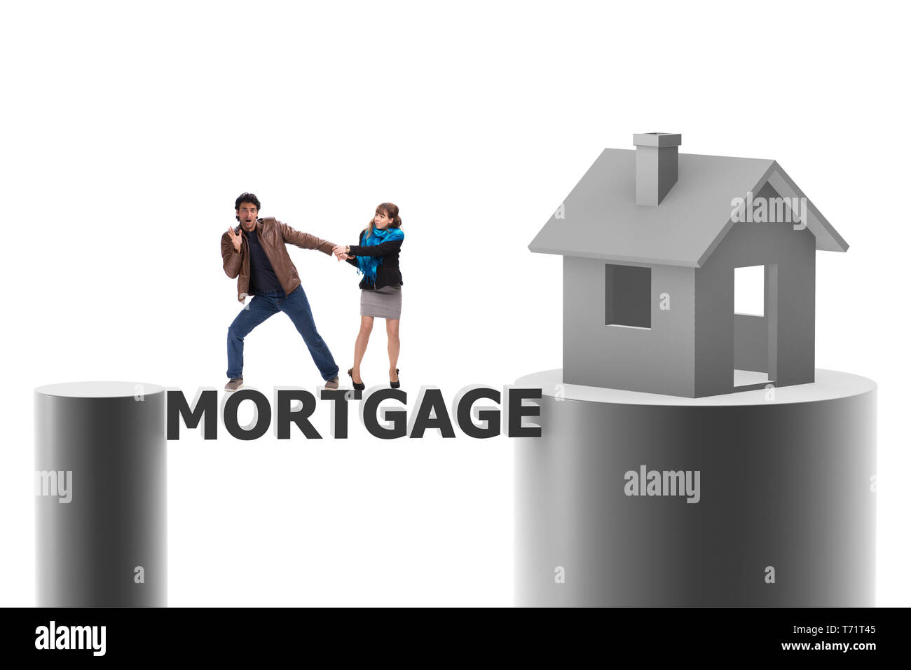 Concept of family taking mortgage loan for house Stock Photo