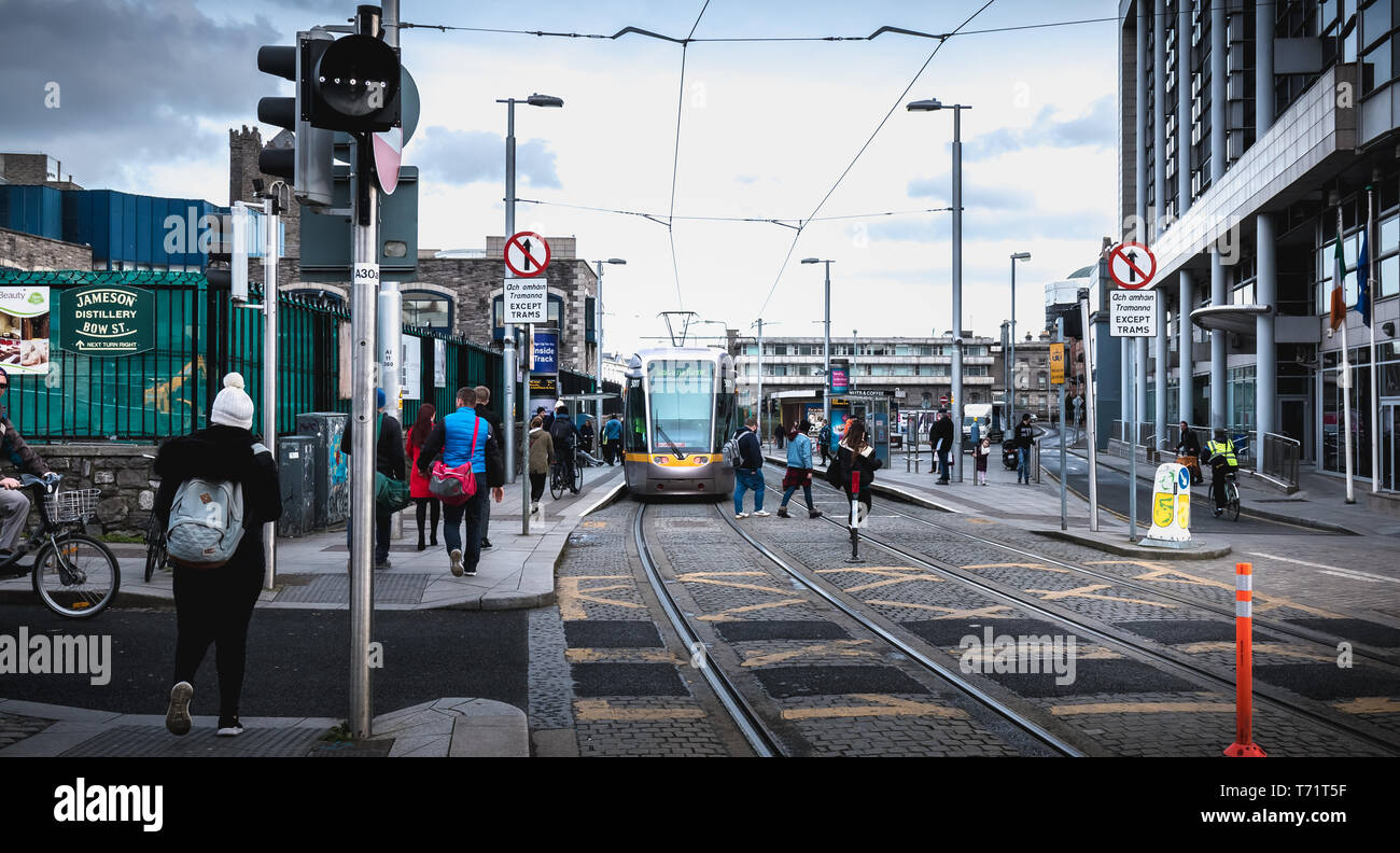 Dublin, Ireland February 11, 2019 Passengers waiting for an electric