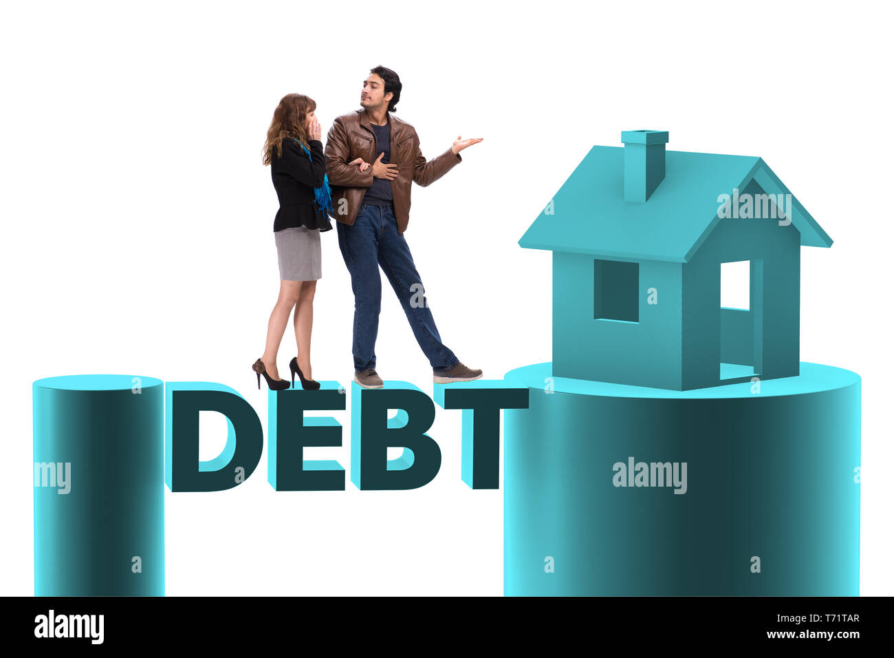 Concept of family taking mortgage loan for house Stock Photo