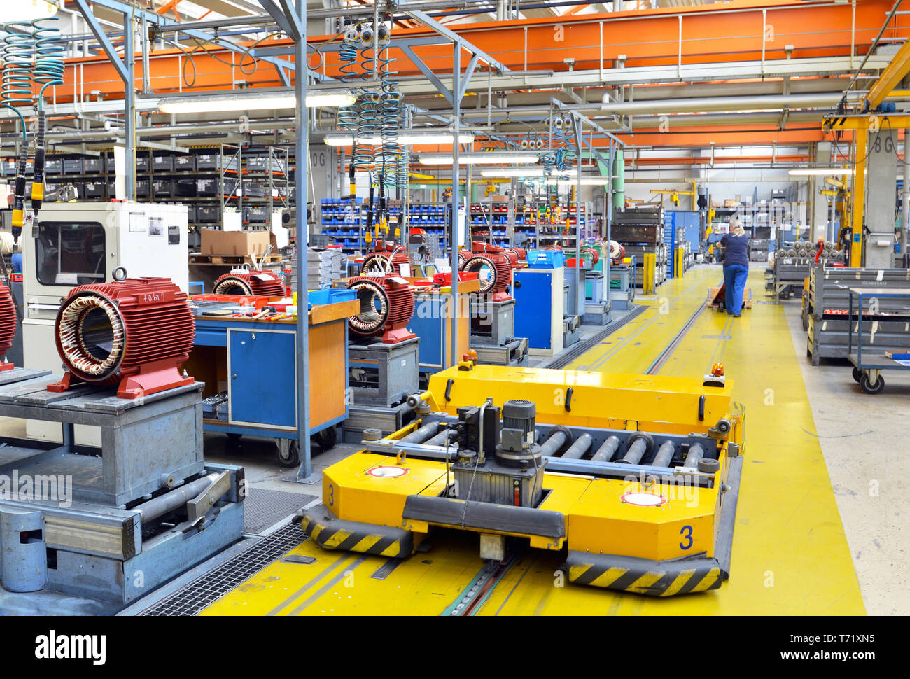 mechanical engineering: closeup of electric motors in production in a modern factory Stock Photo