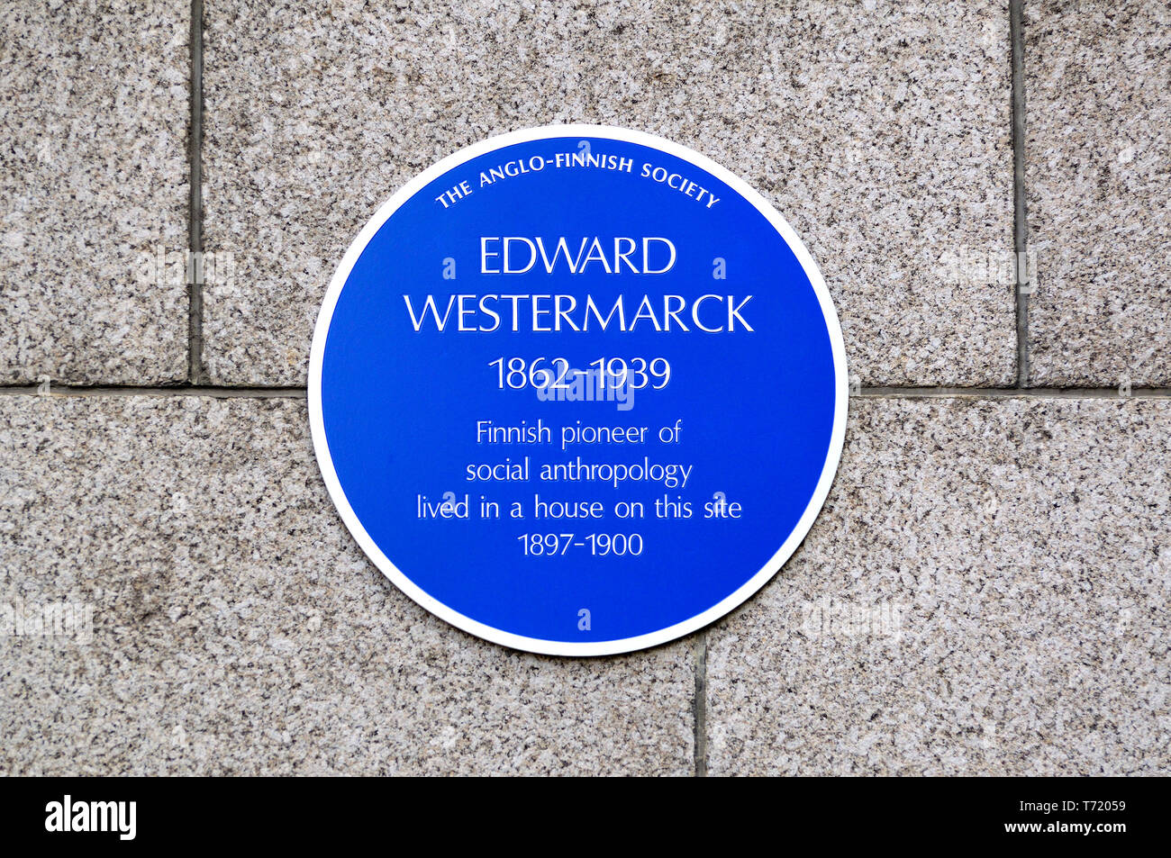London, England, UK. Commemorative Blue Plaque: Edward Westermarck (1862-1939) Finnish pioneer of social anthropology lived in a house on this site 18 Stock Photo