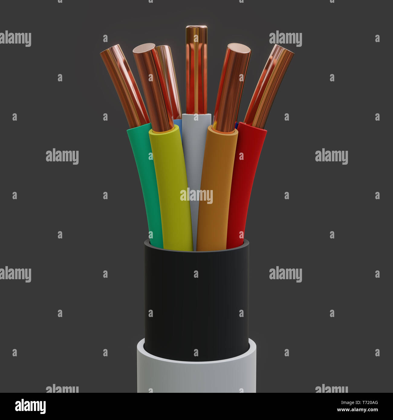 Seven-wire cable, different colors. 3D illustration Stock Photo