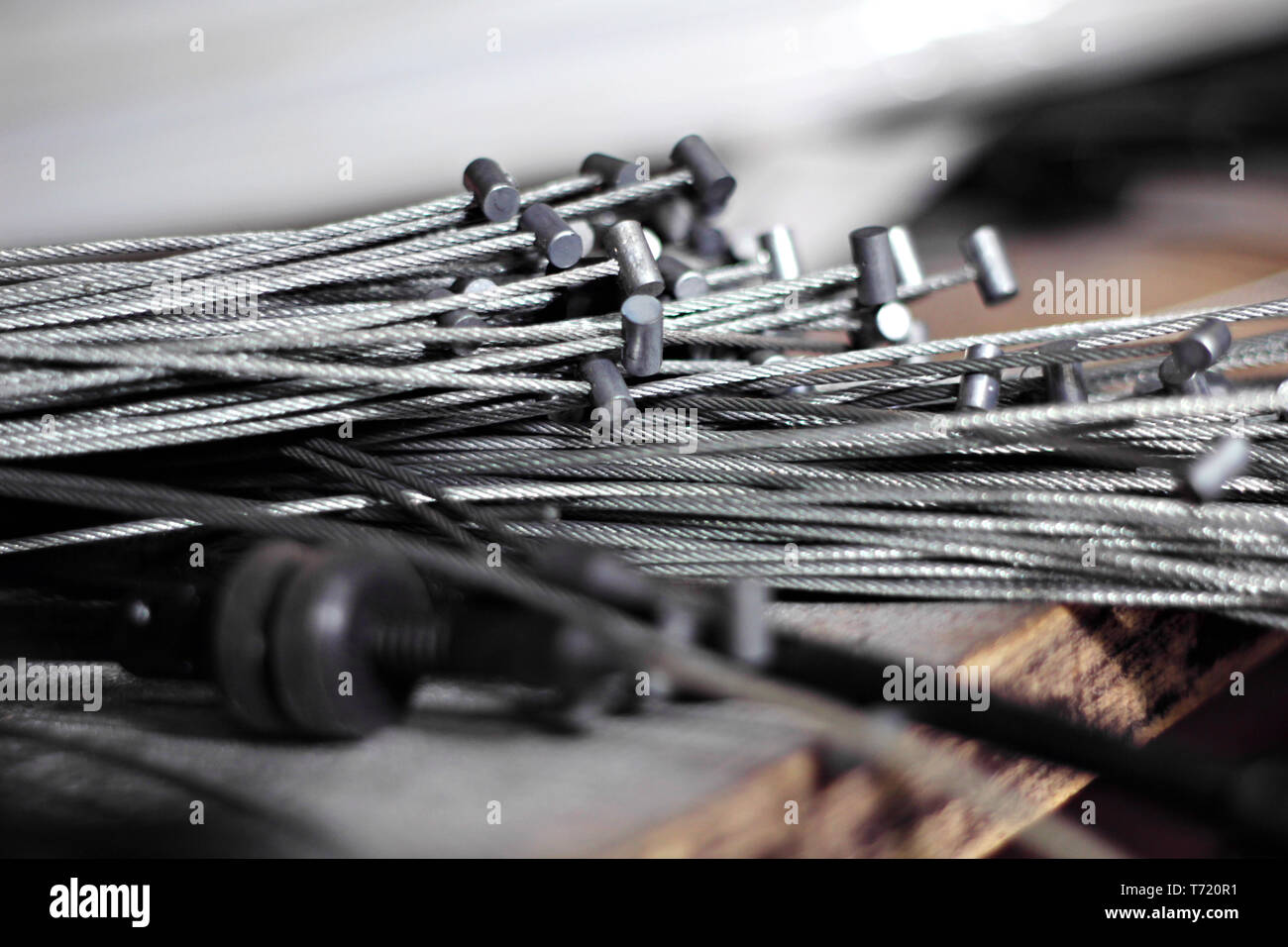 pile of old metal brake cable, cable wires. waiting for recycle Image