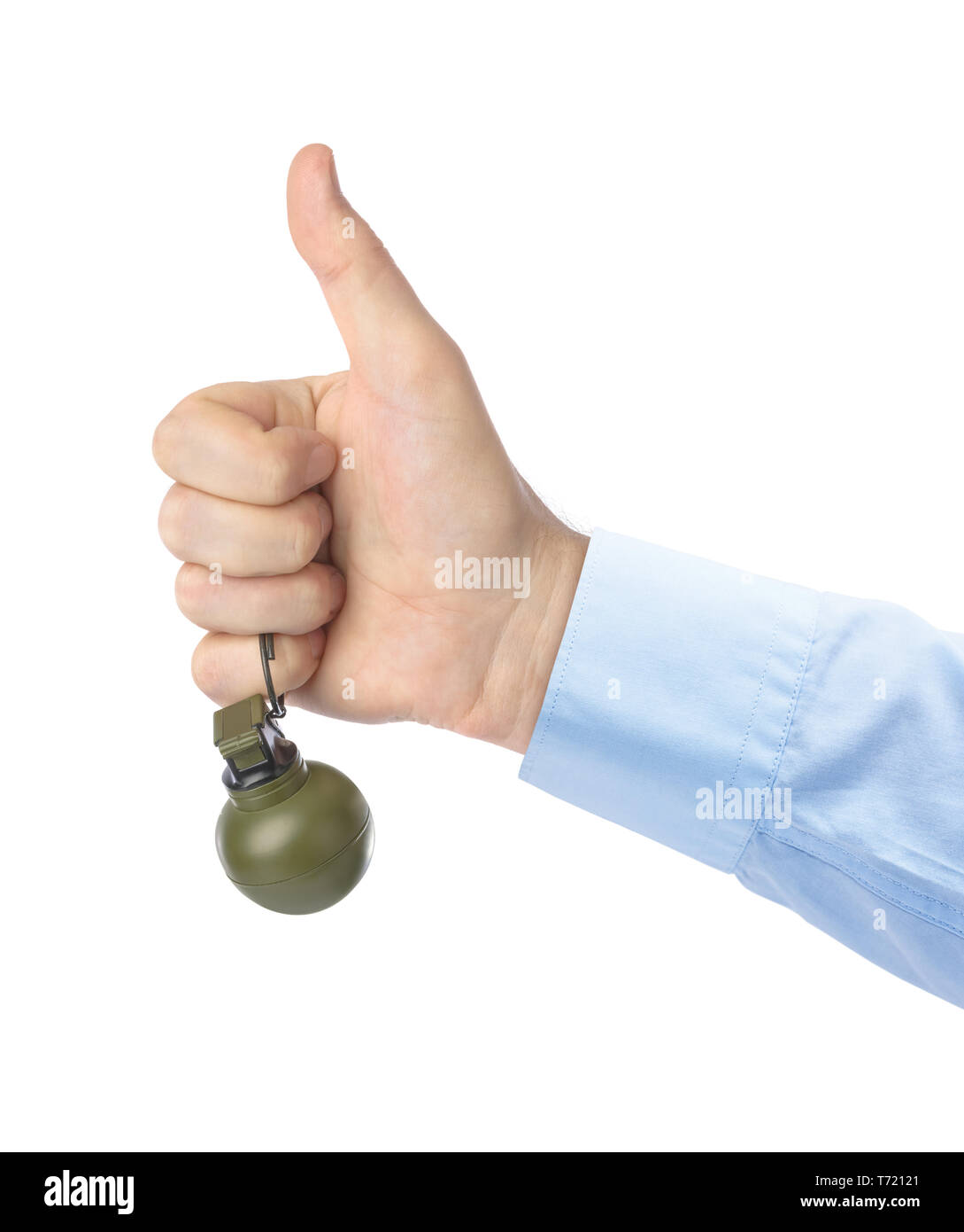 Thumb up hand with grenade Stock Photo