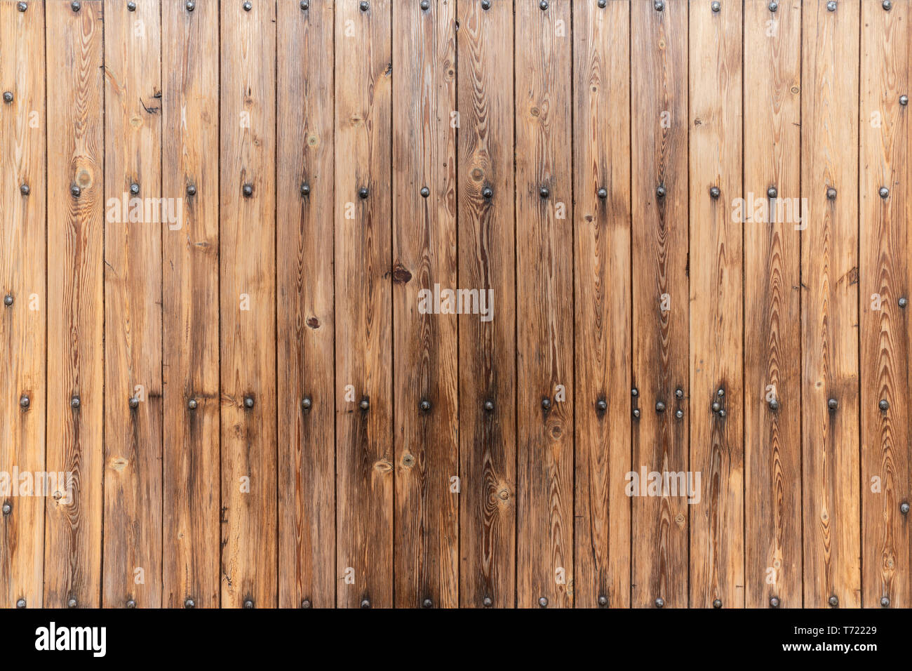 Wood wall covering with big decorative nails Stock Photo