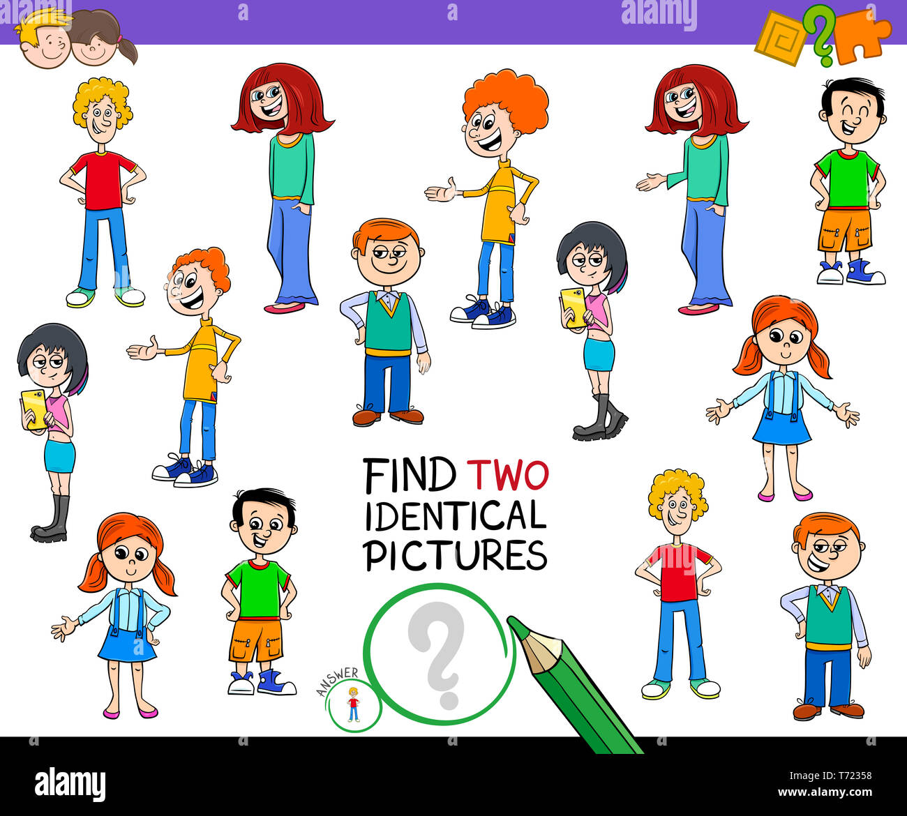 find two identical pictures with kid characters Stock Photo - Alamy