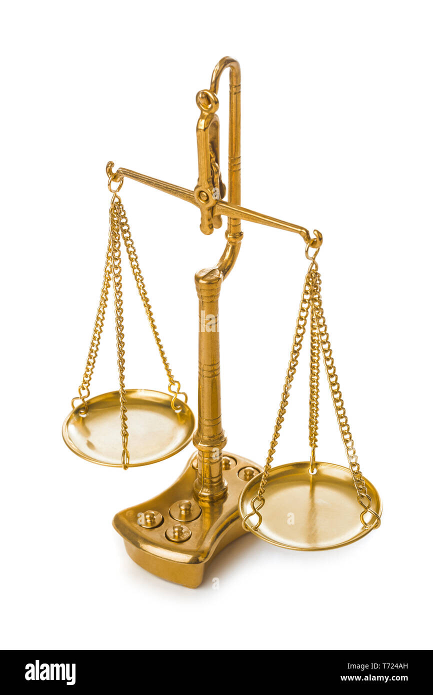 Golden weight balance scale Stock Photo Alamy