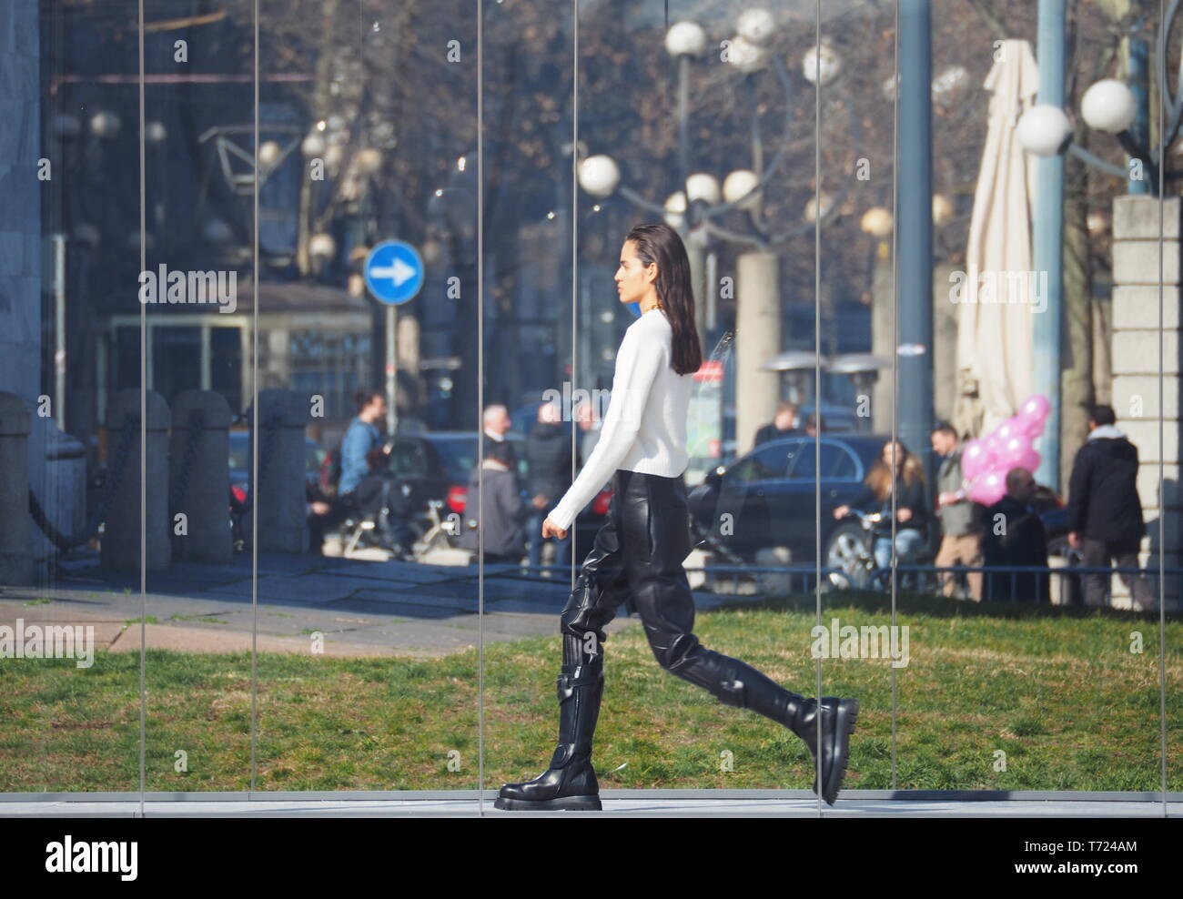 Italian Modals Walk MILAN, Italy: 22 February 2019: Models walk the runway at Bottega ...