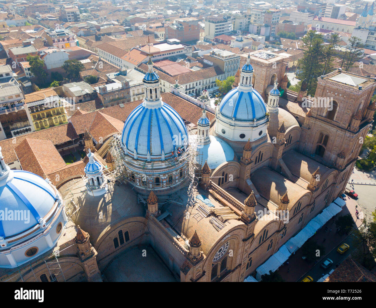 aerial view of the domes of the cathedral Cuenca Ecuador Stock Photo