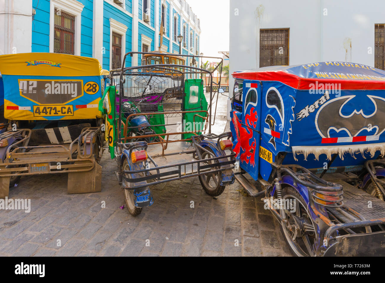 motorcycle taxis parked in Callao district Lima Peru Stock Photo