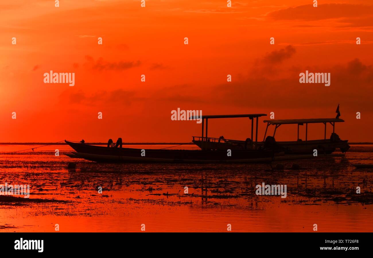 Anxious orange morning on the ocean Stock Photo