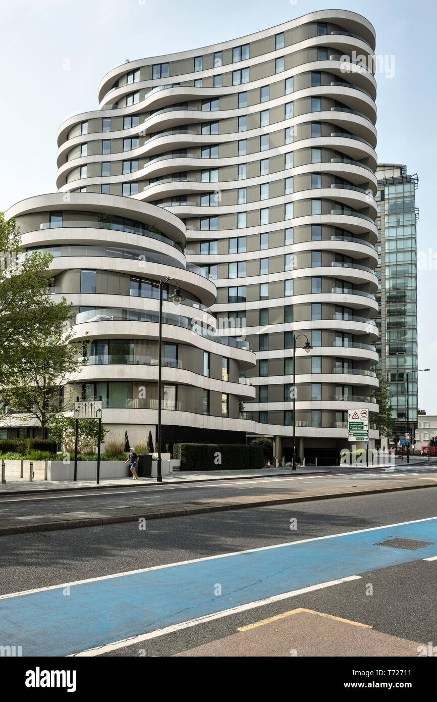 Riverwalk, a luxury residential development near Vauxhall Bridge, on the north bank of the River Thames at Millbank, Westminster, London, UK. Stock Photo