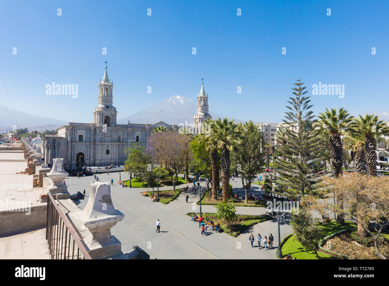 parade ground and Misti volcan Arequipa Peru view from above Stock Photo