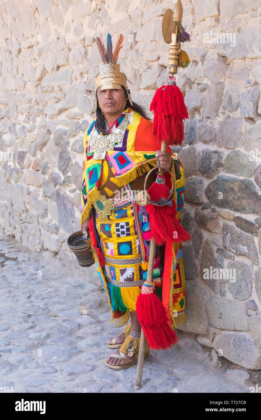 man dressed in Inca historical clothes Peru Stock Photo
