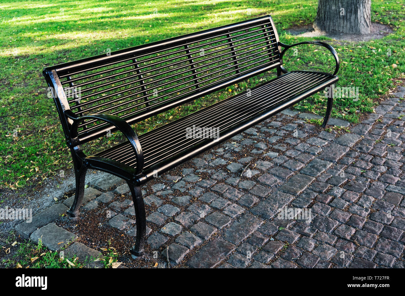 beautiful metal bench in park Stock Photo - Alamy